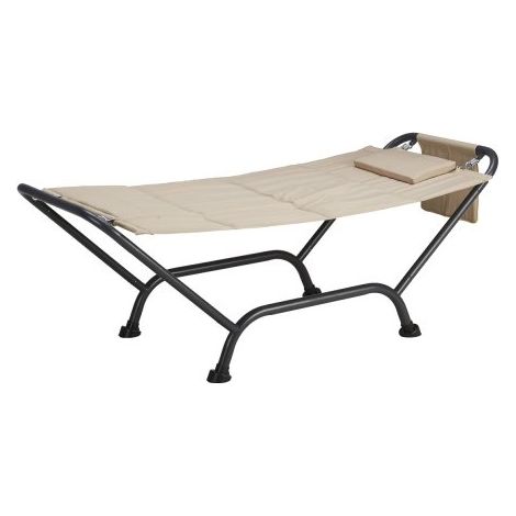 Amaca con supporto in acciaio antracite 98x230cm, telo beige, cuscino, porta riviste Fredi