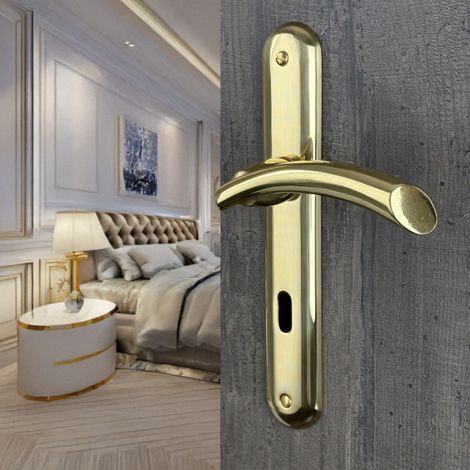 Ouvre&Déco – 2 poignées de porte TAMARA entrée de clé, laiton poli entraxe 195 mm
