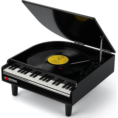 Platine Vinyle avec Haut-parleurs Stéréo, Entrée et Sortie Bluetooth Tourne Disque à Trois Vitesses, Lecteur Vinyle avec Encodage sur USB, Clavier de Piano 36 Touches- Noir (1/5)