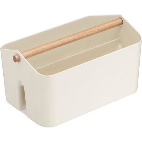 Cestino portaoggetti per bagno - con manico in legno e 2 scomparti - adatto per armadi e camere da letto (1/5)