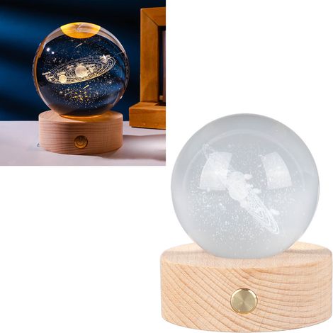 Veilleuse boule de cristal lumineuse 3D avec système solaire, boule de cristal de 6 cm + base tactile rechargeable à lumière chaude. (1/5)