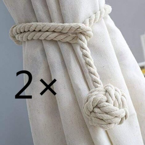 Set of 2 Curtain Tiebacks with Drawstring, Cotton Tiebacks with Ball (1/5)