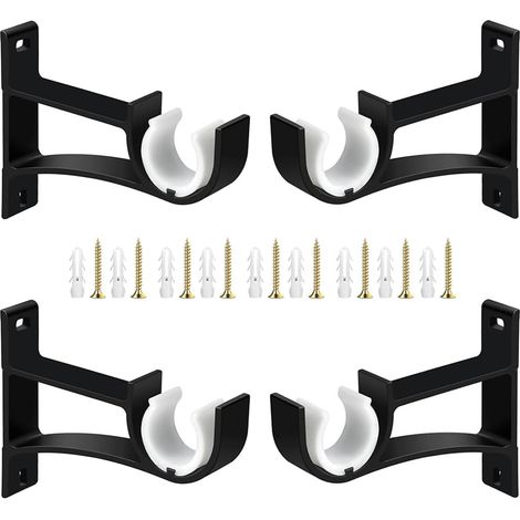 CCYKXA Lot de 4 supports de tringle à rideaux réglables en métal pour tringles à rideaux de 28 à 35 mm - Noir