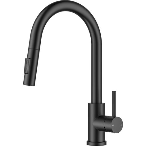Robinet Cuisine Noir, Mitigeur Cuisine Douchette, Pivotant à 360° d'Évier à Arc Élevé Pulvérisateur Escamotable 2 Modes (1/5)