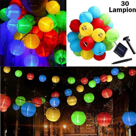 Guirlande lumineuse solaire d'extérieur 6 m, 30 LED Version améliorée 5,5 V, guirlande lumineuse colorée haute puissance avec télécommande et câble de connexion de 2 m (1/5)