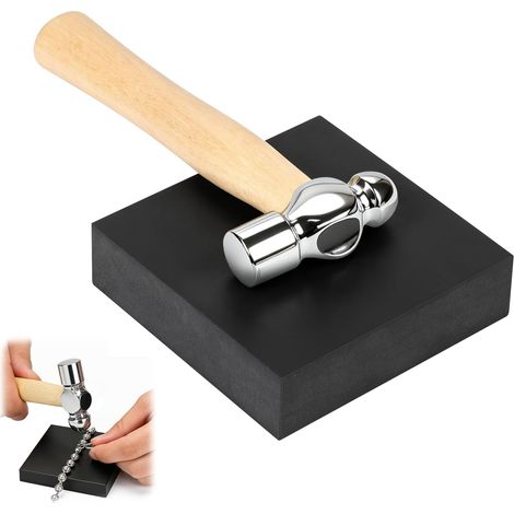 Bijoux Mini Marteau et Bloc en Caoutchouc, 6 Pouces Marteau Sphérique en Acier avec Manche en Bois Ergonomique, Marteau pour Fabrication de Bijoux, Bricolage et Artisanat (1/5)