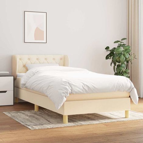 Cama box spring con colchón tela color crema 80x200 cm (1/5)