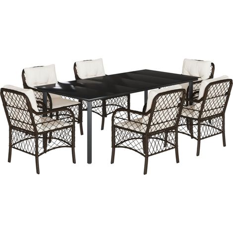 Maison Exclusive - Set da Pranzo da Giardino 7pz con Cuscini in Polyrattan Marrone (1/5)