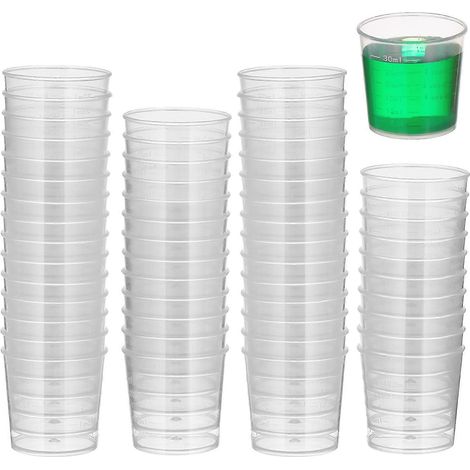 Gobelets doseurs plastique transparent gradués, compatibles peinture, teinture, résine époxy, 3,80 x 3,70 x 3,70 cm, lot de 50 (1/3)
