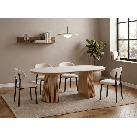 Table à manger ronde extensible en bois clair avec plateau en