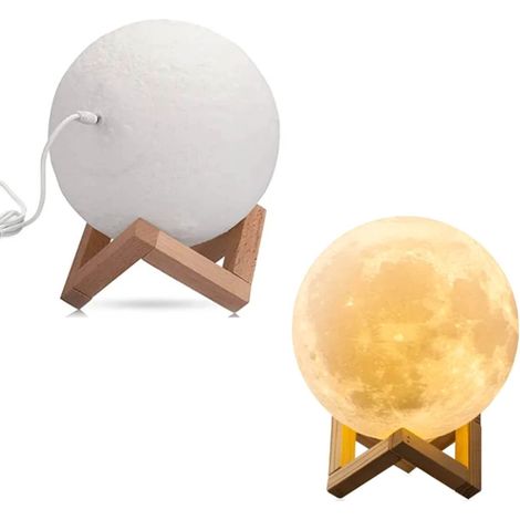 Veilleuse Lune, rechargeable par USB, éclairage bicolore, globe lunaire avec base en bois, 8 cm, pour la maison et la chambre (1/5)