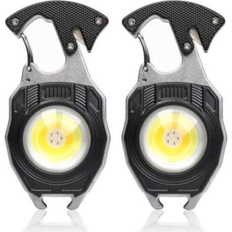 Lampe torche multifonction avec mousqueton, 2 pièces, porte-clés en épi de maïs, lampe de travail, 7 modes d'éclairage, 1600 lumens, lampe torche rechargeable, mini lampe torche, ouvre-bouteille (1/4)
