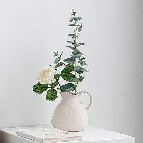 Vase en céramique mate non émaillée avec une anse – Style wabi-sabi rétro – Objet décoratif de table – 16,3 x 16,3 cm