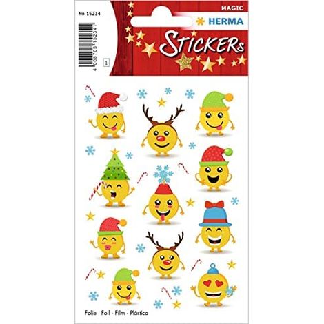 HERMA 15234 Autocollants avec des émoticônes de Noël, feuille autocollante, permanente, 1 feuille/11 autocollants (1/2)