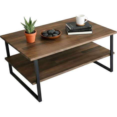 Dmora - Tavolino da salotto Aprica, Tavolo basso da caffè, Portariviste per divano, Ripiano da soggiorno, 85x60h40 cm, Noce