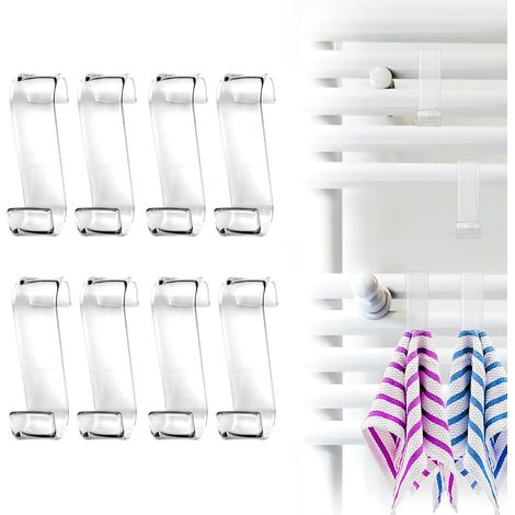 8 Pieces Crochet Radiateur Rond,Crochet pour Salle de Bain,Crochet Seche Serviette,Crochet Porte Serviette Tablette Radiateur,pour Tous les Radiateurs Standards,Transparent Pcs (Transparent) -'8 Pcs (