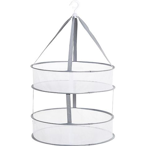Pliable Séchoir à Plantes, Rotatif à 360° Panier de Séchage, Double Couche Filet de Séchage Suspendu, Diamètre 45 cm, pour sous Vêtements ou Chaussettes, Herbes, Graines