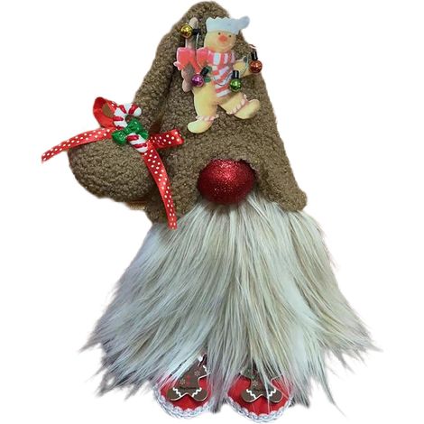 [Gnome de Noël en Peluche] Gnome Assis Autoportant 38cm en Felt Doux avec Barbe en Fourrure Artificielle - Multicolore (1/5)