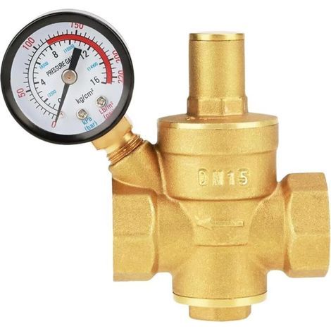 1/2" DN15 Wasserdruckminderungsventil mit Manometer, einstellbarer Wasserdruckregler, aus hochfestem Messing, Wasserdruckminderungsventil für Wasserdruckbegrenzungsventil (1/4)