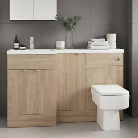 Hudson Reed Fusion LH Combination Unit with 500mm WC Unit - 1500mm Wide - Bleached Oak