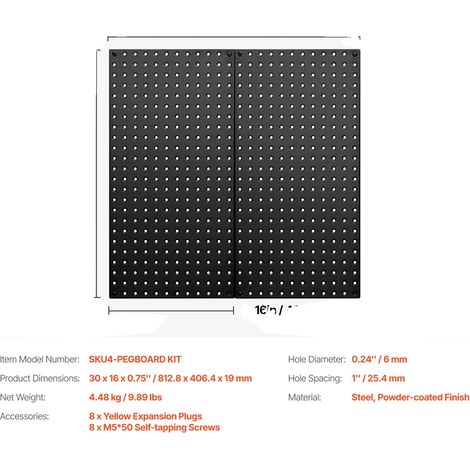 Panneau en pegboard, construction en acier durable, organisation personnalisable, 32x16in 2pcs (1/2)