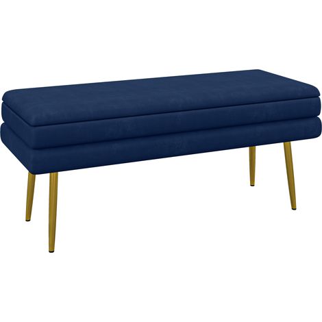 Panca contenitore 2 in 1 con seduta effetto velluto e gambe in acciaio - 100 x 37,5 x 42 cm, blu e oro