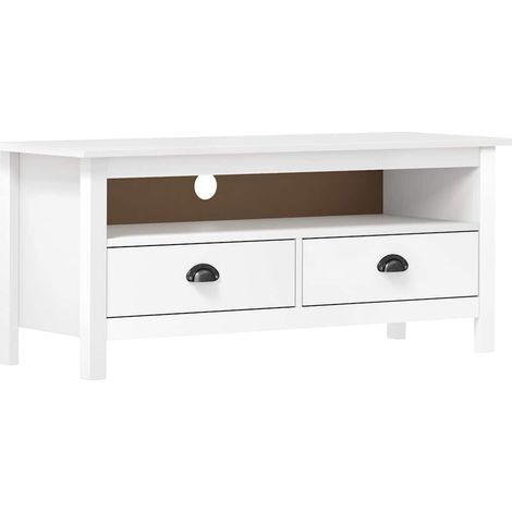 vidaXL Meuble TV Hill Range Blanc 110x40x47 cm Bois de pin solide (1/4)