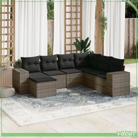 Salon de jardin - Ensemble modulable 7 pcs - Résine tressée gris - Coussins déhoussables - Anti-UV (1/5)