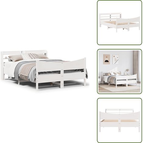 vidaXL Cadre de lit et tête de lit blanc 140x190 cm bois de pin massif