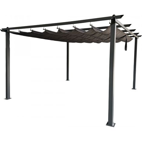 Gazebo pergola da giardino 4x4 mt con struttura in alluminio antracite e telo grigio in poliestere Nerea