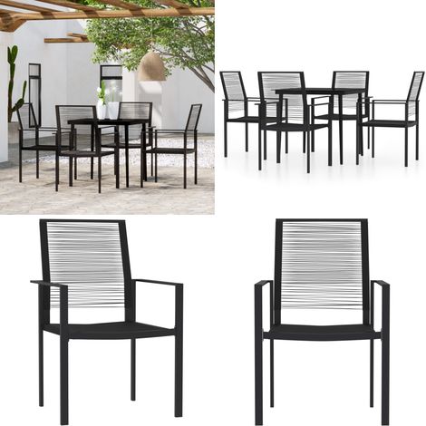 Set da Pranzo da Giardino 5 pz Nero - Tavolo da pranzo da esterno - Sedie da giardino