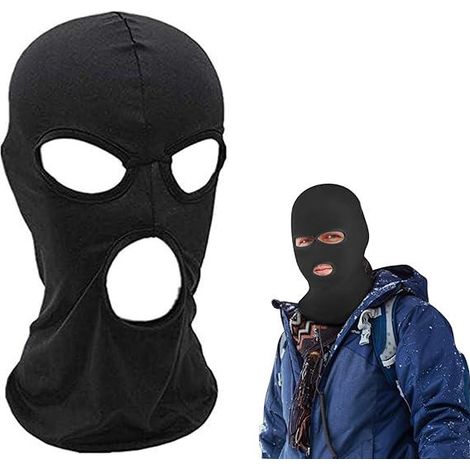 Cagoule 3 trous noire, masque intégral visage homme femme, moto, vélo, chasse, bonnet ski, cagoule polyvalente respirante. (1/5)