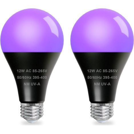Pack of 2 UV LED Bulbs, 12W, E27 Base, Black Light 395nm, For Parties, Halloween, Fluorescent Paint (1/5)