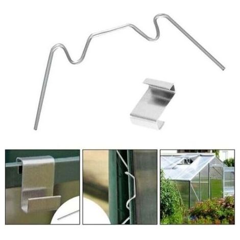 100 PCS Clips de serre pour verre, Clips de fenêtre de serre en acier inoxydable Accessoire pour serre(50 PCS 304 Clips de fil en acier inoxydable W, 50 PCS de chevauchement en acier inoxydable 301 Z) (1/3)