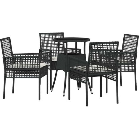 Ensemble de salle à manger pour jardin 5 pcs,Salon de jardin Noir Poly rotin CFW41176 (1/5)