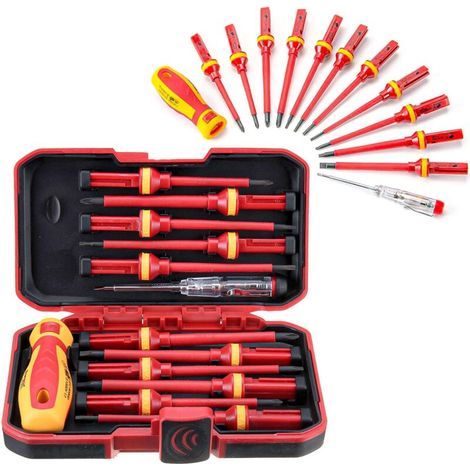 Jeu de Tournevis Magnétiques Electricien , 13 pièces Kit Tournevis Isolé , 1000V Magnétique Phillips Fente Torx Tournevis Durable Outil manuel , Kit D'outils de Réparation D'électricien (1/5)