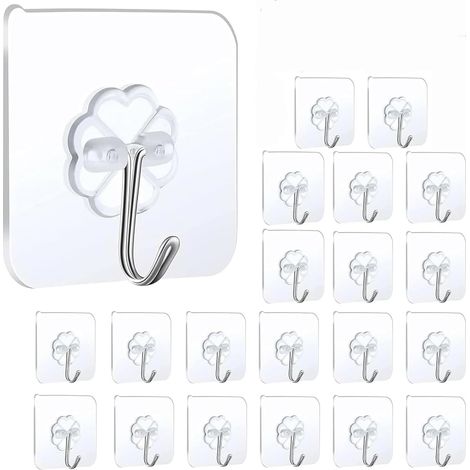 Crochets muraux transparents - peuvent être fixés aux murs ou aux portes - capacité de charge maximale de 22 lb - (paquet de 24) (1/5)