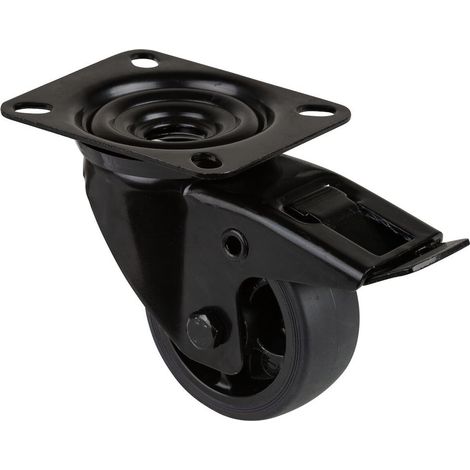 Lenkrolle D.80mm Trgf.100kg mit Feststeller Gummi 104x80mm schwarz BS ROLLEN (1/2)