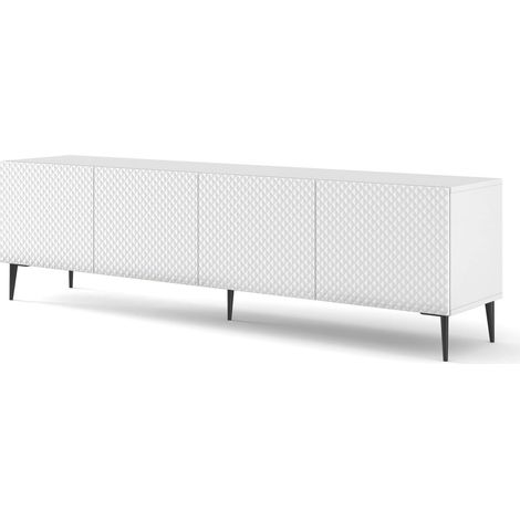 Meuble TV meuble Hi-fi sur pied Blanc Mat 200x42x56cm RAVI C DIAMANT Pied noir (1/2)