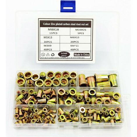 Rivet Écrous en Acier Carbone Inserts Filetés Écrou Aveugle Inox Tête Plate Rivets M3 M4 M5 M6 M8 M10 150 Pièces