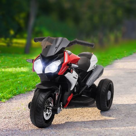Moto électrique pour enfants HOMCOM à 3 roues, tricycle pour enfants de 3 ans et plus, avec batterie rechargeable 6V, fonctions musicales, klaxon, phares, 86 x 42 x 52 cm, noir et rouge