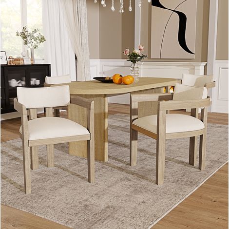 Lot de 2 chaises de salle à manger avec accoudoirs, en bois massif et lin, coloris naturel (1/5)