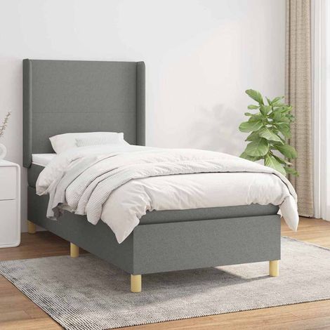 Cama box spring con colchón tela gris oscuro 80x200 cm (1/5)