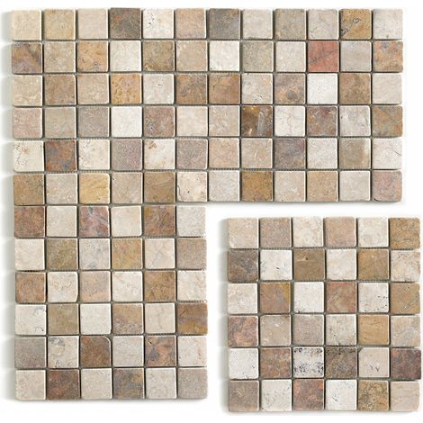 Pegane – Carrelage mosaïque en marbre naturel multicolore – Plaque 30 x 30 cm – Boîte de 11 pièces pour mur et sol – Épaisseur 0,9 à 1 cm