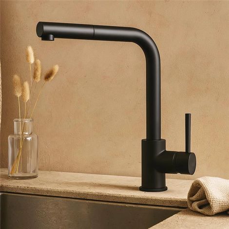 Exagonshop Rubinetto cucina estraibile Linda nero opaco