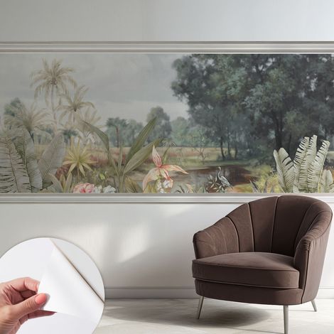 Papier peint adhésif autocollant pour salon chambre à coucher peint imprimé pour mur Paysage exotique 250x104 cm (1/5)