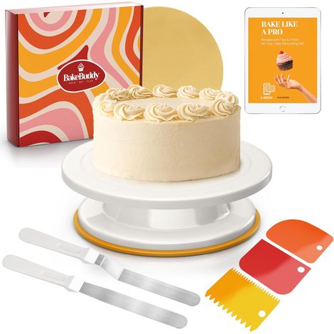 Plateau Tournant Pâtisserie (28 cm) – Kit Pâtisserie avec Plaque Tournante, Lisseur à Gâteau, Spatules, Plateau tournant gâteau – Ustensiles & Accessoires de Pâtisserie (1/5)