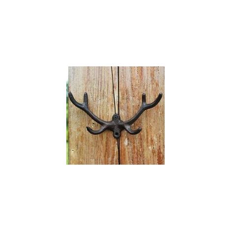 Crochet mural décoratif en fonte en forme d\\'animal, support mural pour manteau, crochets robustes pour chapeaux, clés, manteaux ((bois de cerf court)) (1/4)