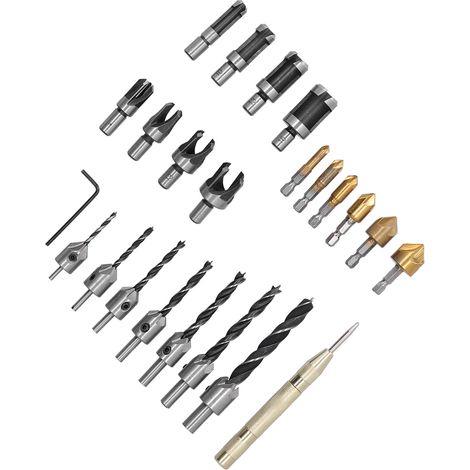 Jeu de 23 fraises à lamage en acier rapide, résistantes à l’usure, pour perçage et chanfreinage, outils de menuiserie professionnels, embouts de perçage haute vitesse, lot complet pour atelier. (1/5)