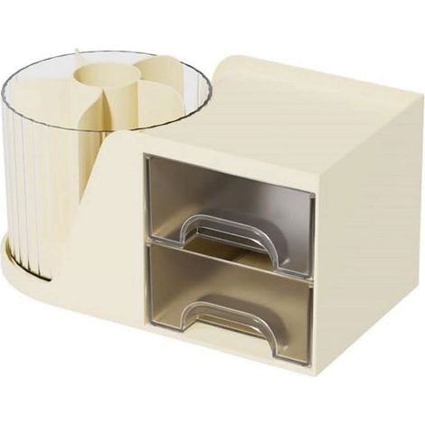 Support Stylo - Organisateur Bureau avec Tiroirs et Support Pivotant 360° - Pour Stylos Crayons Accessoires Bureau - Dimensions 23 x 12 x 13 cm - 1 Pièce (1/3)